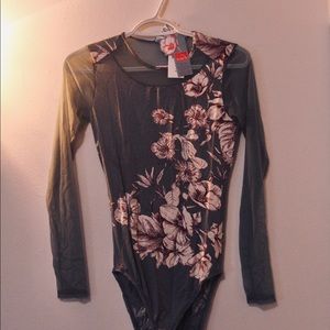 Floral Bodysuit With Mesh Sleeves